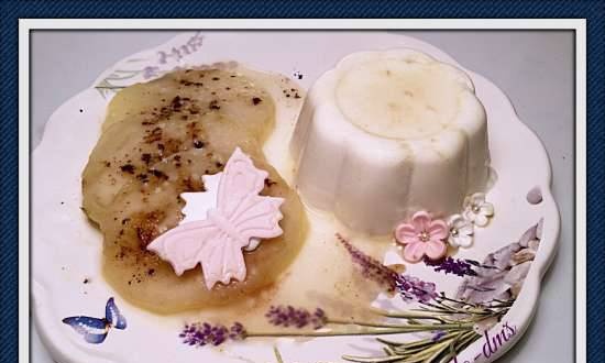 Bumbieru un krēmīga panna cotta ar karamelizētiem bumbieriem (Panna cotta)