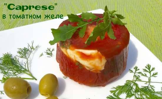 Caprese želejas porciju želejas uzkoda (mocarella, baziliks, tomāti, tomātu sula)