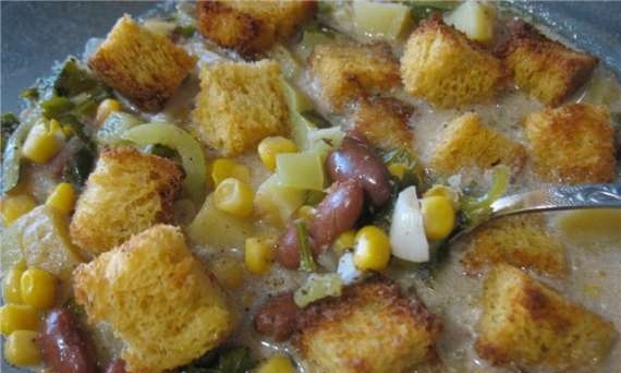 Sukkotash with croutons - Súp Ấn Độ, chowder (Cuckoo 1054)