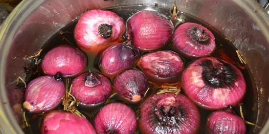 Sarkanais sīpols, marinēti "sukādes (glace fruit)"