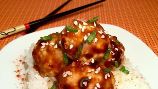 Oriental-style meatballs in a spicy soy-ginger glaze