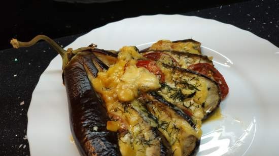 Eggplant baked in the oven with cheese and tomatoes in a different manner