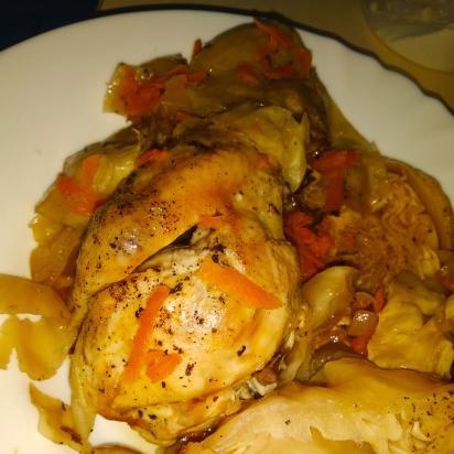 Slow cooked baked cabbage with chicken breast