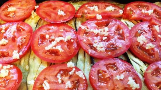 Chicken breast baked in eggplant with tomatoes