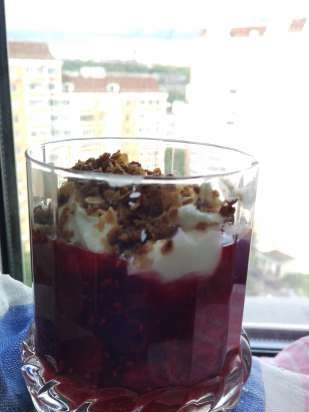 Dessert with berries, cream and toasted oatmeal from Lido