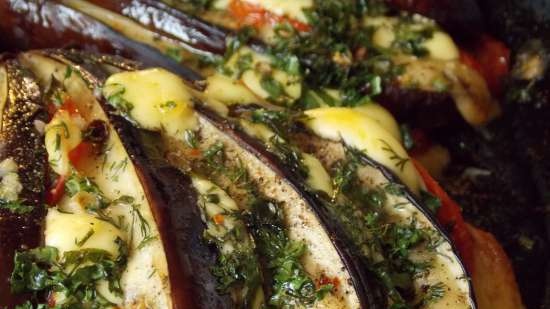 Eggplant baked in the oven with cheese and tomatoes in a different manner