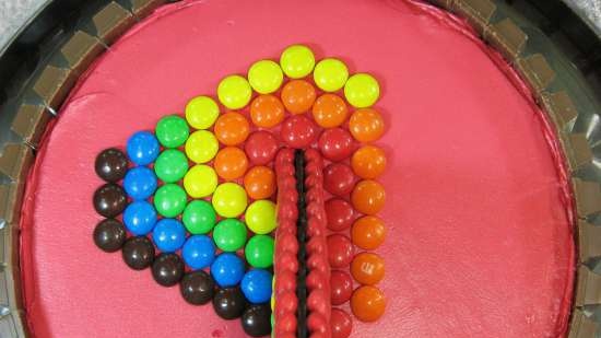 Cake with M & M's and Kit Kat chocolate (decoration workshop)