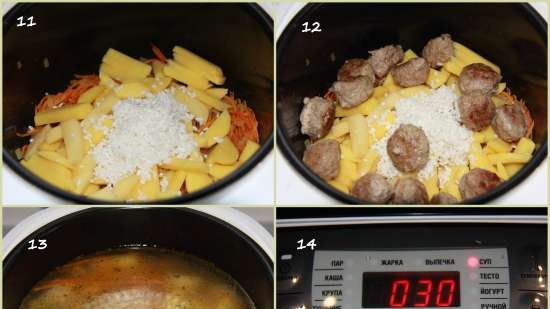 Soup with meatballs and rice (multicooker Brand 701)