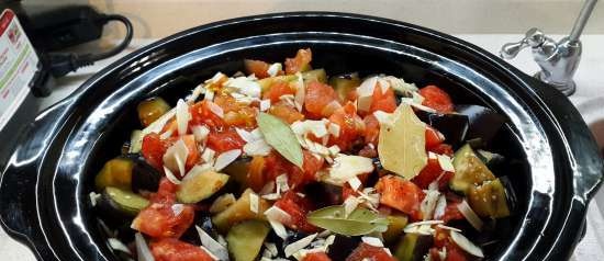 Pot of meat and vegetables with broth