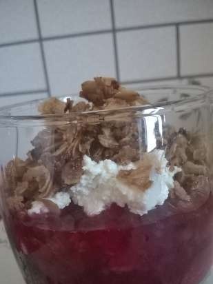 Dessert with berries, cream and toasted oatmeal from Lido