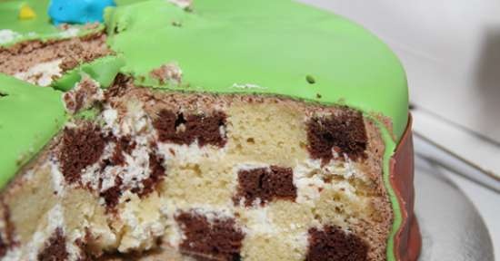 Assembling a checkerboard cake