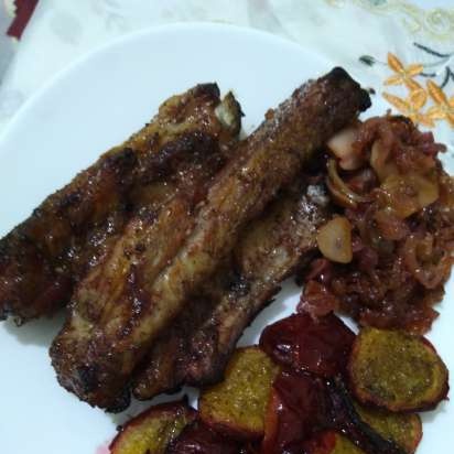 Pork ribs with baked plums