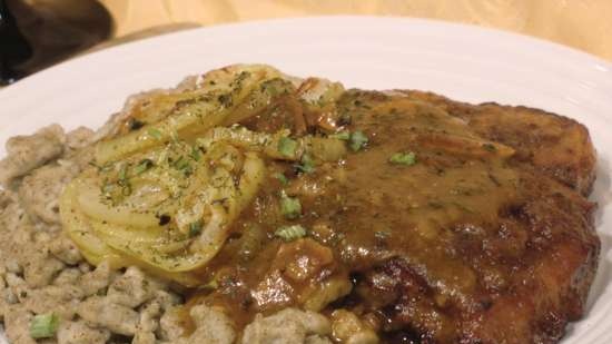 Vaniļas cepta liellopa gaļa ar kaņepju sīpolu (Vanillerostbraten mit hanfspaetzle)