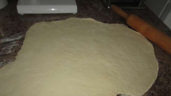 Whey dough with soda (a la yeast). Roll with whey filling