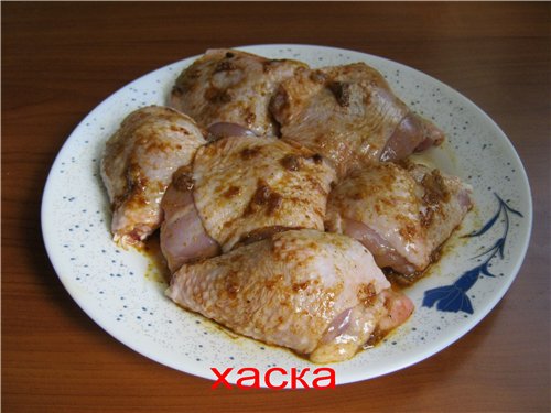 Chicken legs marinated.